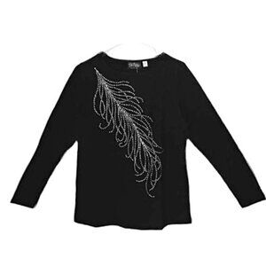 NEW Bob Mackie rhinestone feather long-sleeved top XS NWT